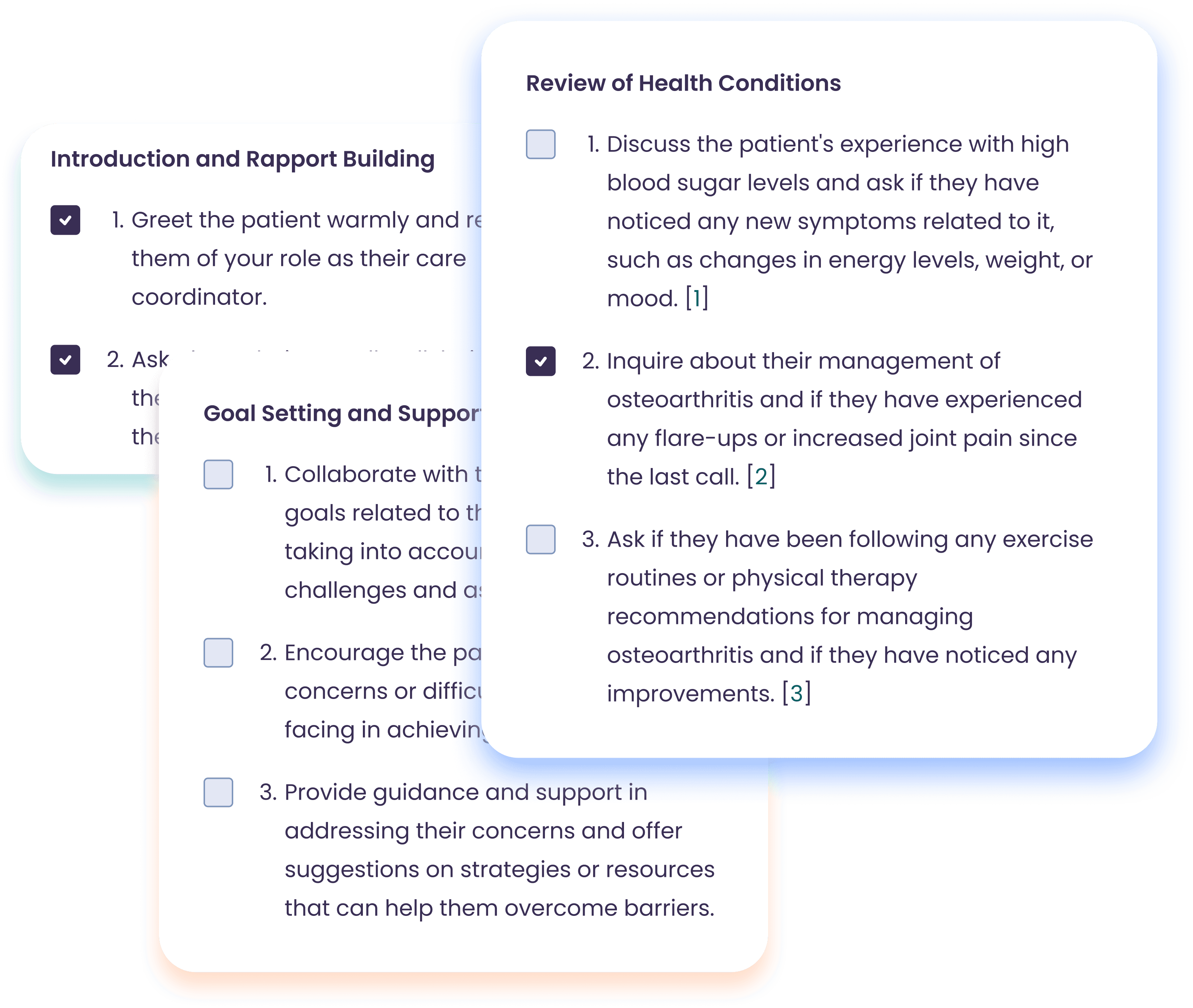 Call guide generated from the patient's health conditions and history
