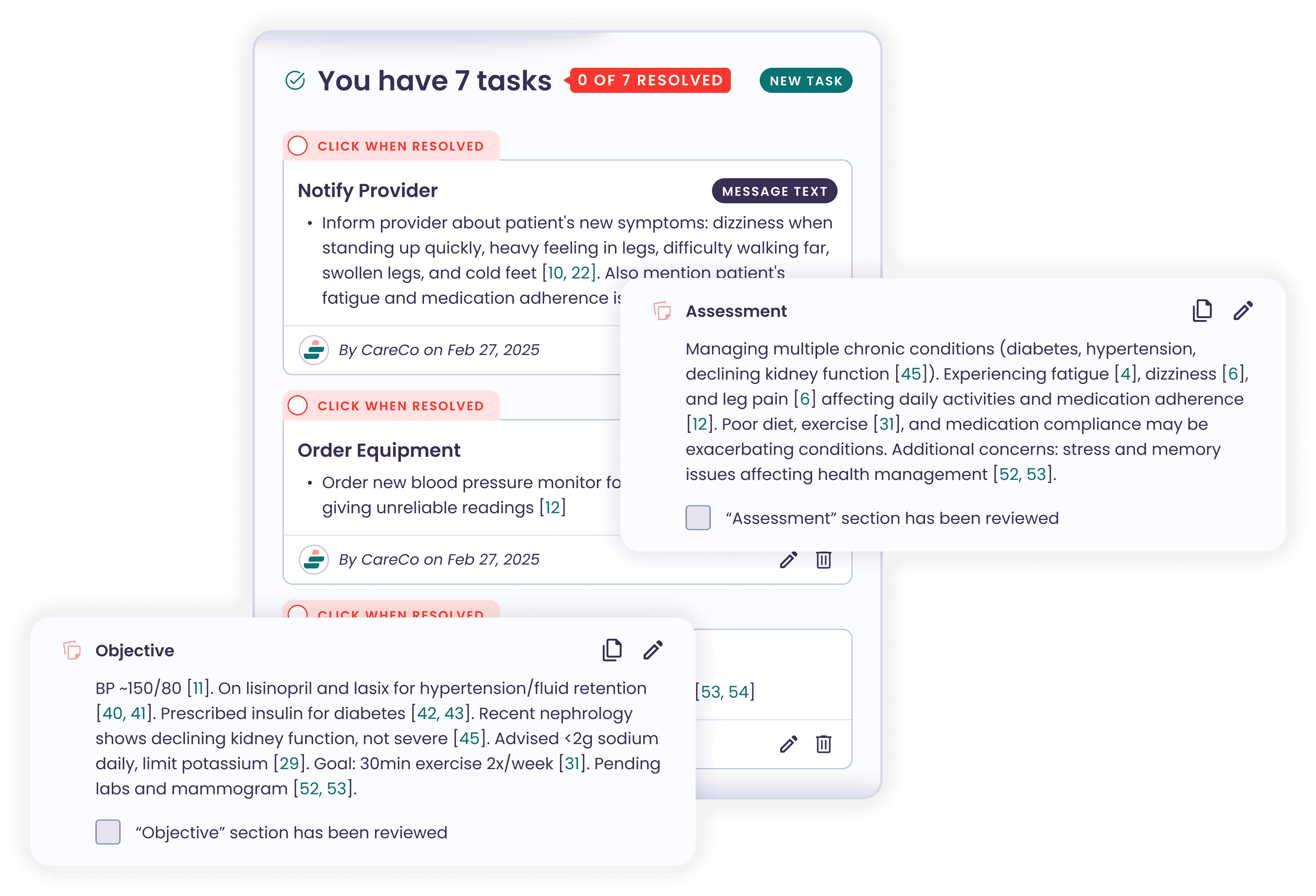 Task list and clinical note sections generated from a patient call